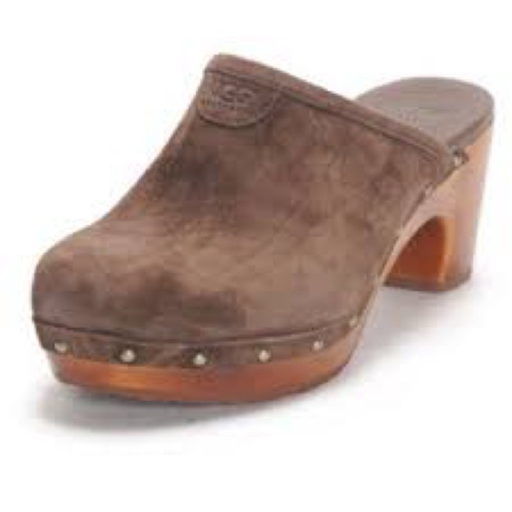 UGG Abbie clog mules brown suede shearling lined‎ women’s size 7 casual boho